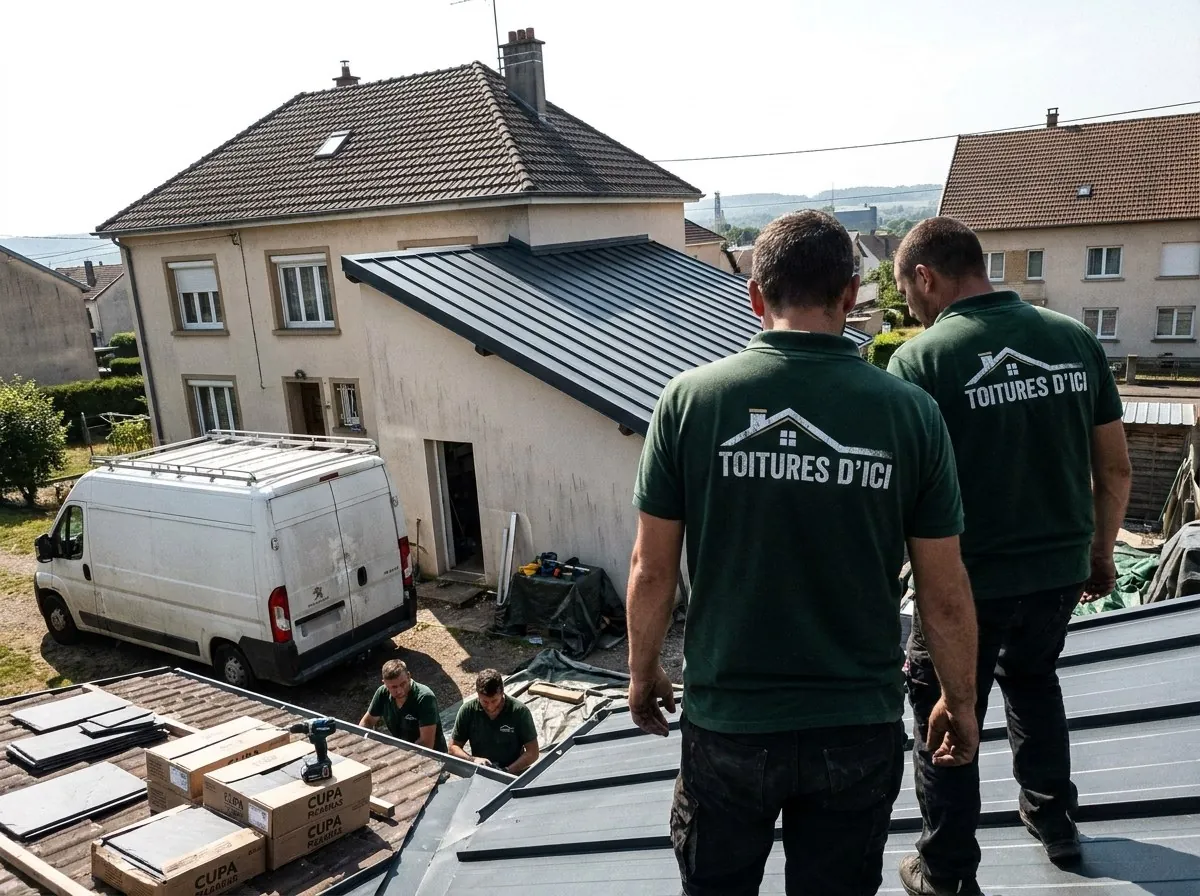 Chantier en cours à Villerupt, équipe Toitures D'Ici
